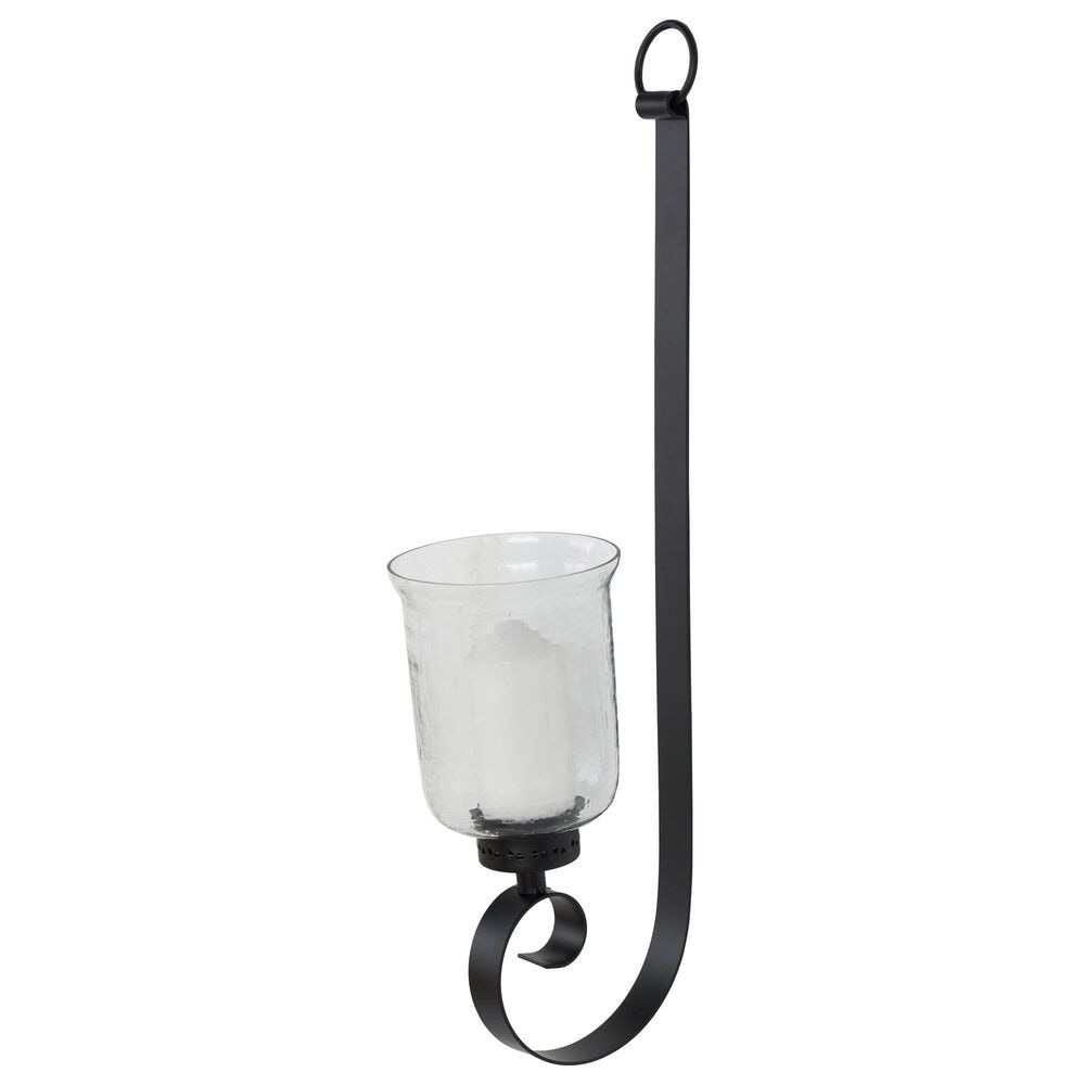 Maple and Jade 31&quot; Handmade Pillar Scroll Indoor/Outdoor Wall Sconce in Matte Black and Clear, , large