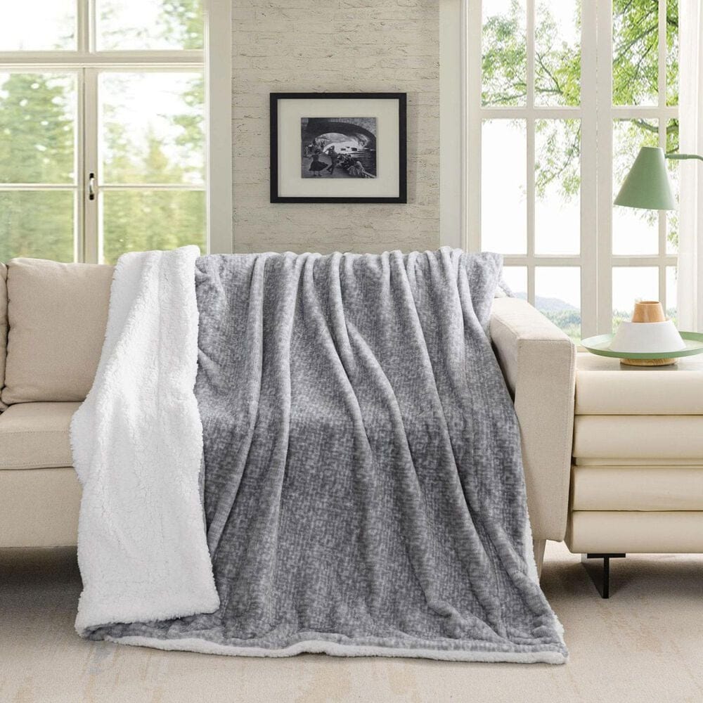 50" x 60" Faux Rabbit Fur Reverse to Sherpa Throw Blanket in Grey, , large