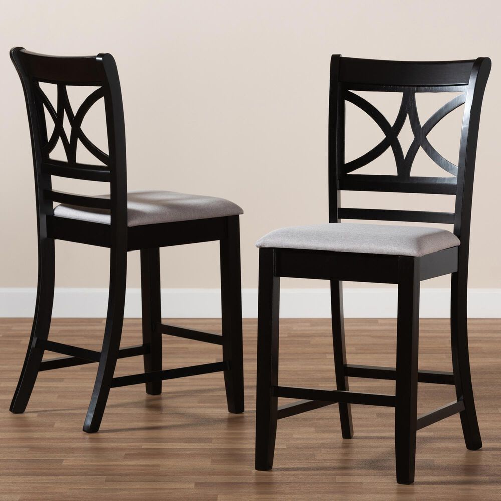 Baxton Studio Chandler Counter Height Pub Chair with Grey Cushion in Espresso Brown (Set of 2), , large
