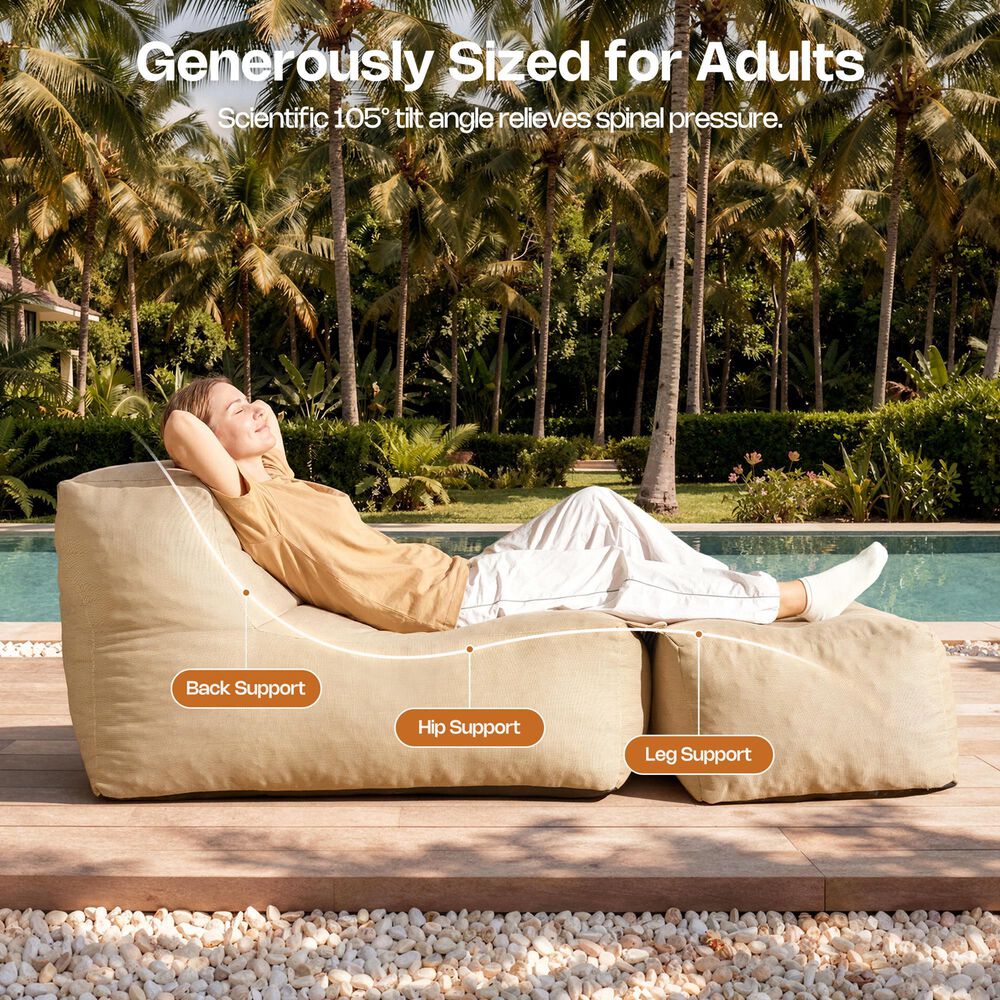 HOMLUX 2-in-1 Bean Bag Chair with Ottoman in Beige, , large