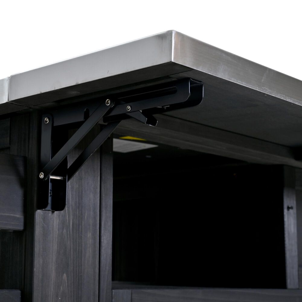Hearth and Haven Outdoor Kitchen Island Cart with Extendable Stainless Steel Top and Adjustable Shelf in Black, , large