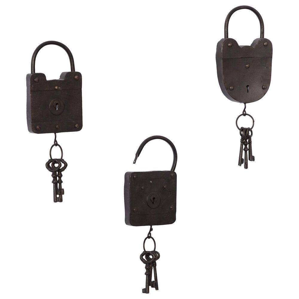 Maple and Jade 16&quot; x 6&quot; Padlock Wall Decor in Black &#40;Set of 3&#41;, , large