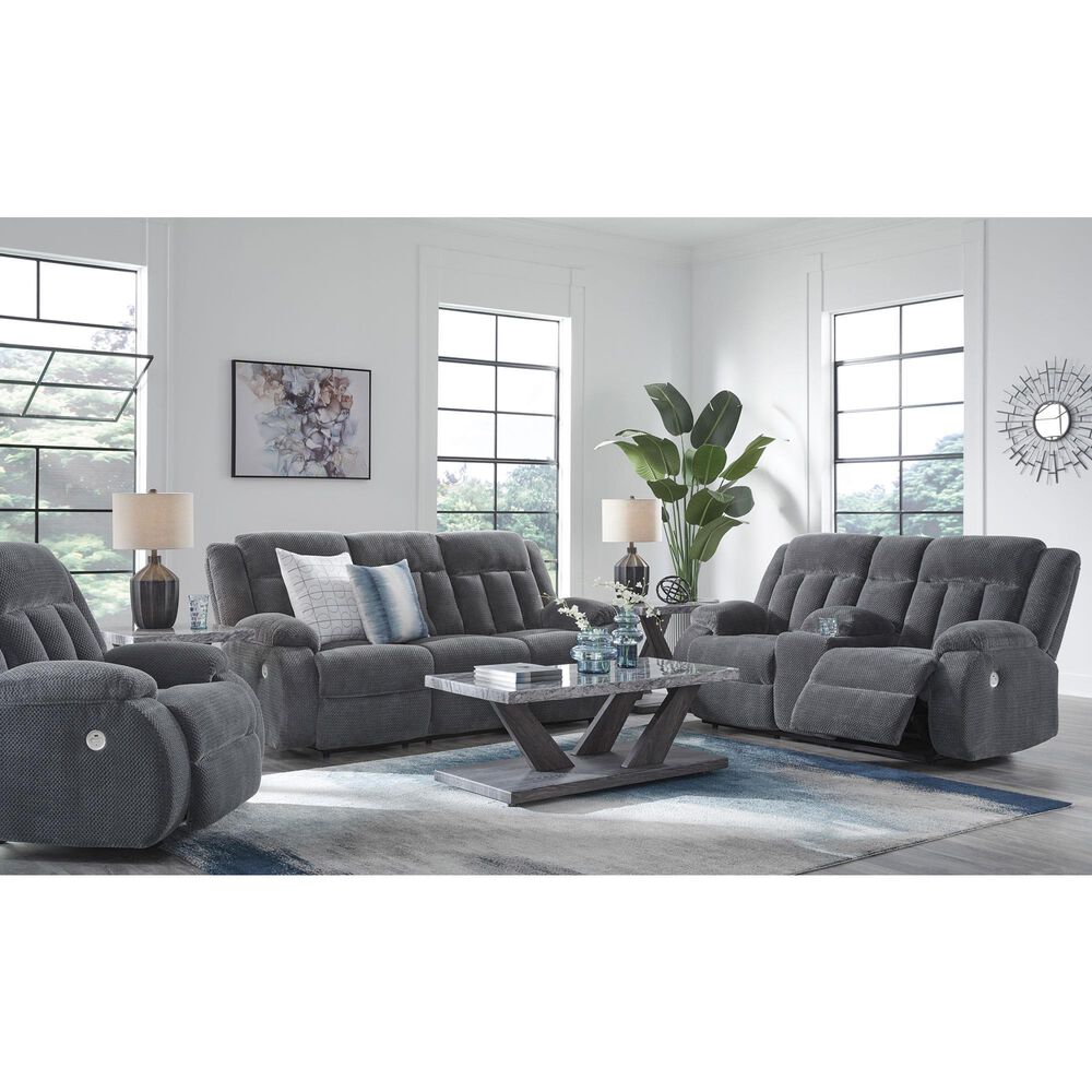 Ashley Observation Power Reclining Sofa with Drop Down Table in Steel Velvet, , large