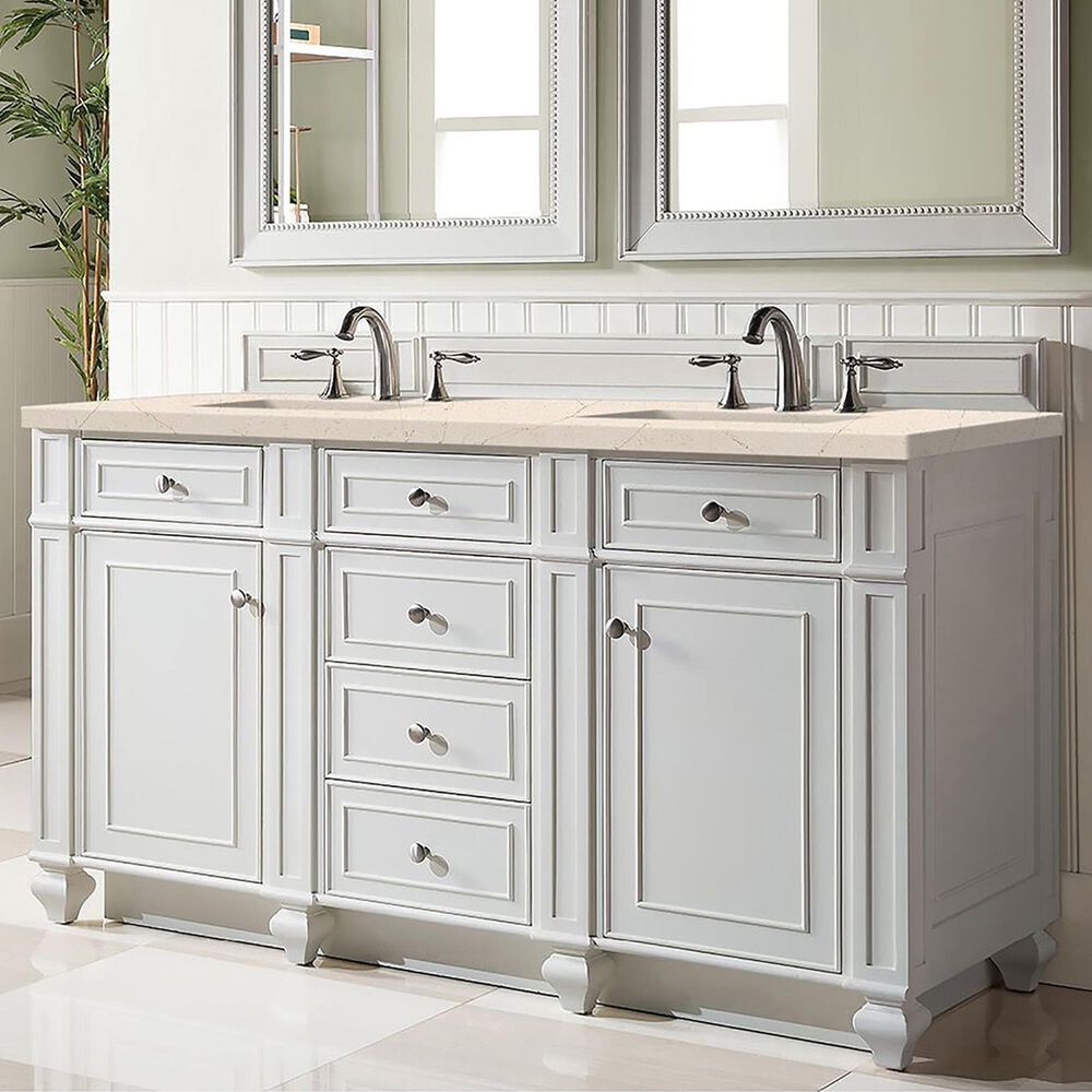 James Martin Vanities Bristol 60&quot; Double Bathroom Vanity in Bright White with 3 cm Eternal Marfil Quartz Top and Rectangular Sinks, , large