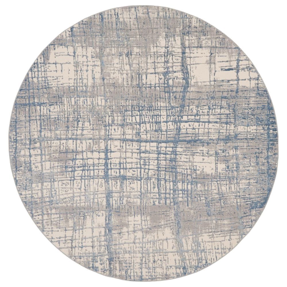Nourison Rush 8" Round Ivory and Blue Area Rug, , large