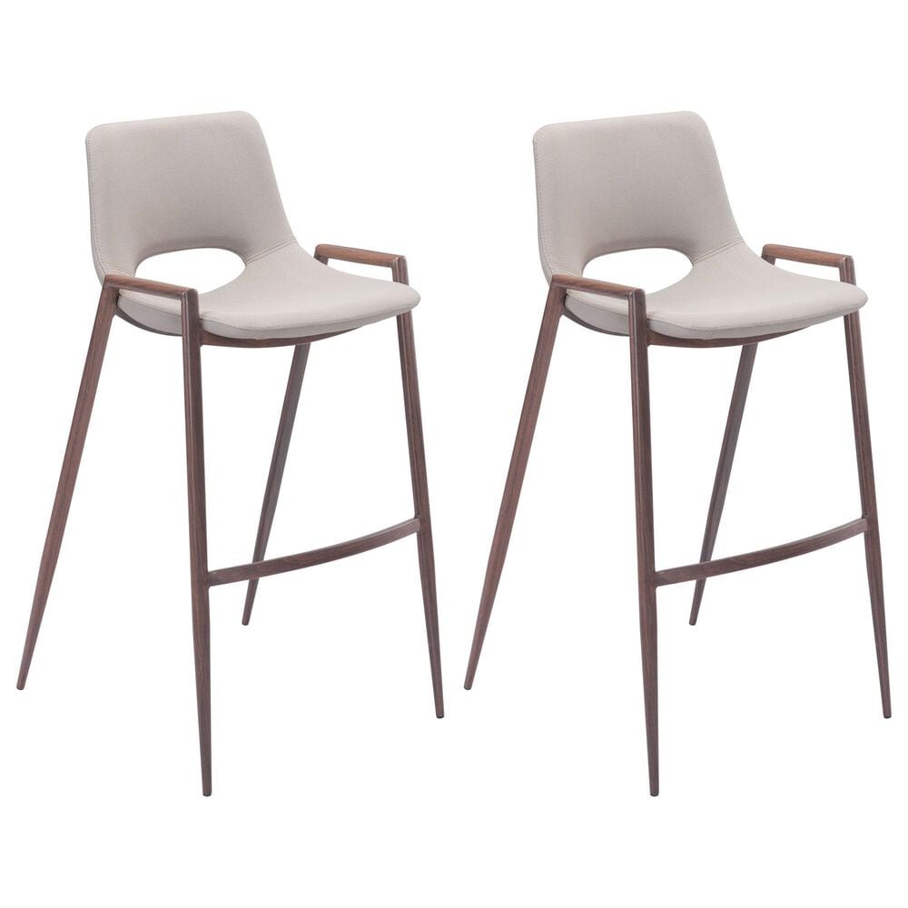 Zuo Modern Desi Bar Chair in Beige and Dark Brown (Set of 2), , large