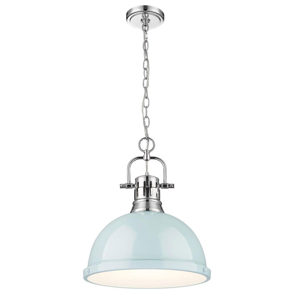 Golden Lighting Duncan 1-Light Pendant with Chain and Seafoam Shade in Chrome, , large