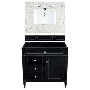 James Martin Brittany 36" Single Bathroom Vanity in Black Onyx with 3 cm Eternal Jasmine Pearl Quartz Top and Rectangle Sink, , large