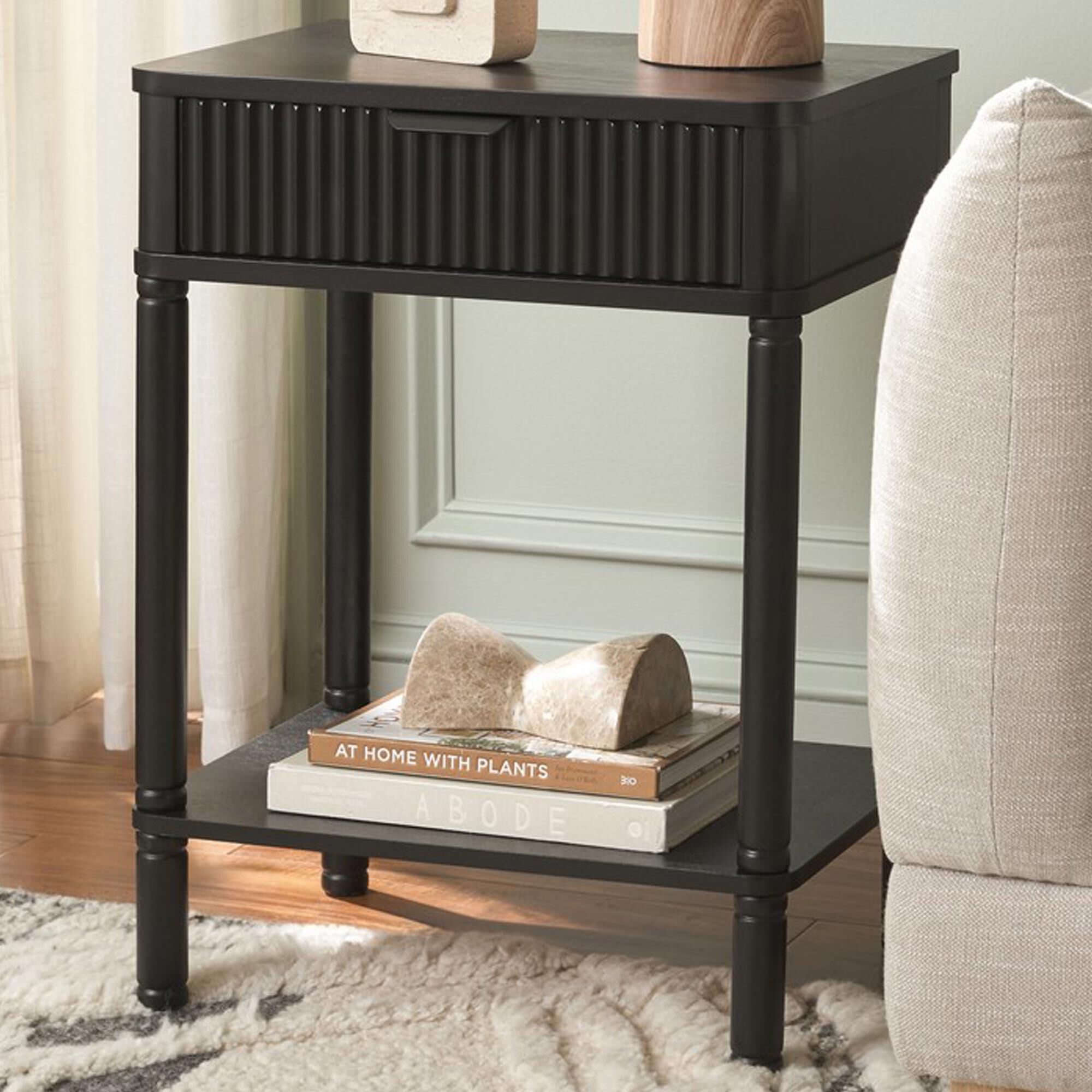 Safavieh Thurston 1-Drawer End Table in Matte Black