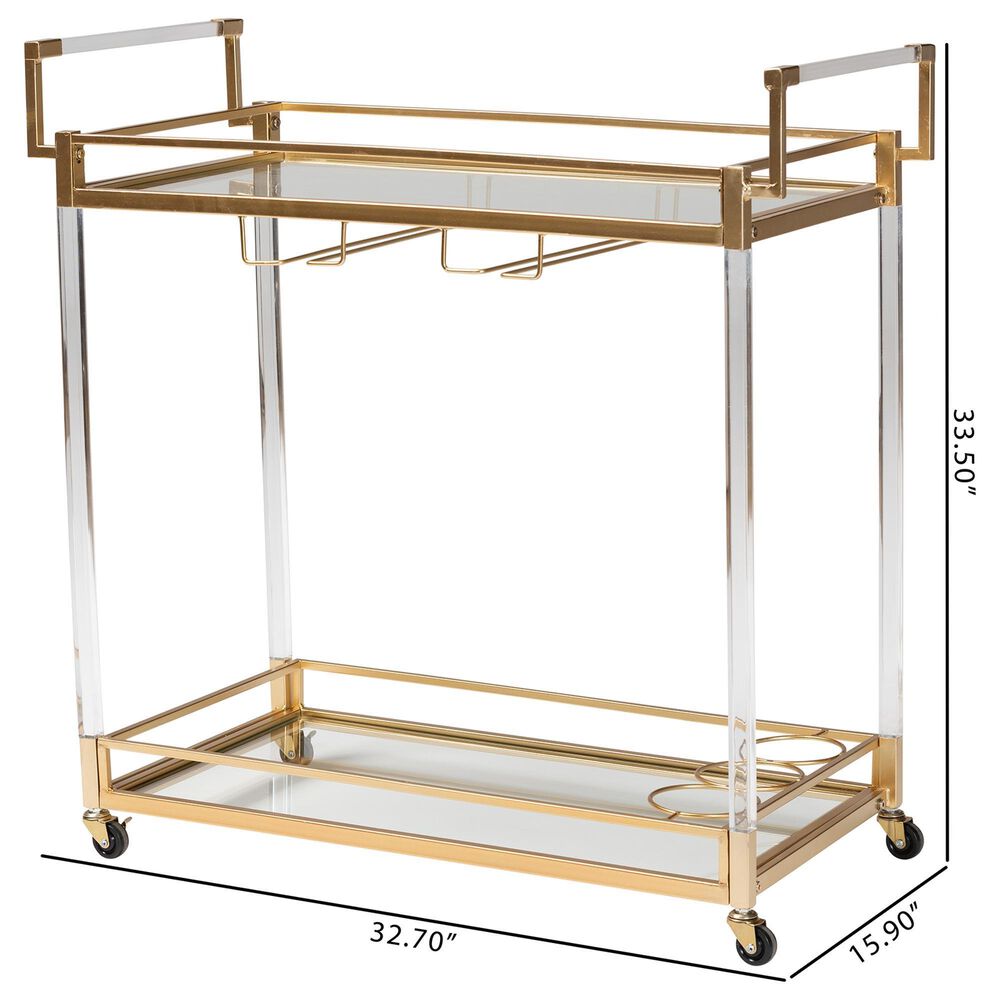 Baxton Studio Savannah 2-Tier Wine Cart in Gold and Clear, , large
