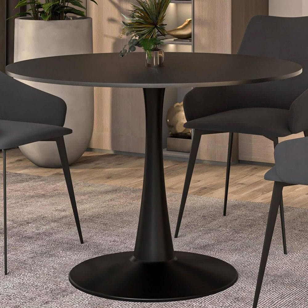 Leisuremod LeisureMod Bristol Mid-Century Modern Round Dining Table with Wood Top and Iron Pedestal Base with Gloss Finish for Kitchen and Dining Room, , large