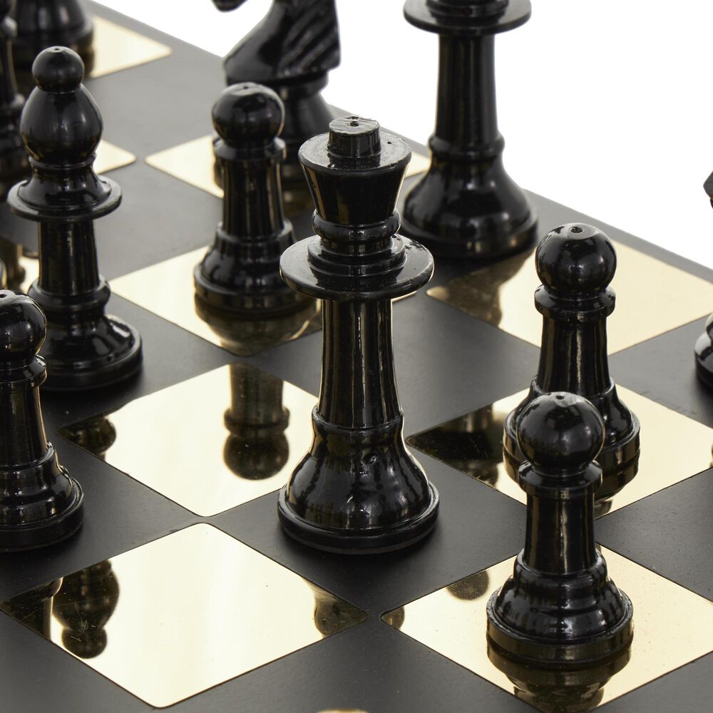 Maple and Jade Decor Chess Game Set in Polished Gold and Black, , large