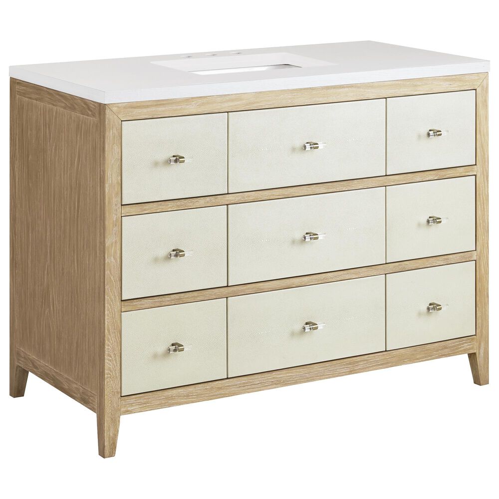 James Martin Vanities Celeste 48" Single Vanity in Sun-washed Oak with Embossed Shagreen and with 3 cm White Zeus Quartz Top, , large