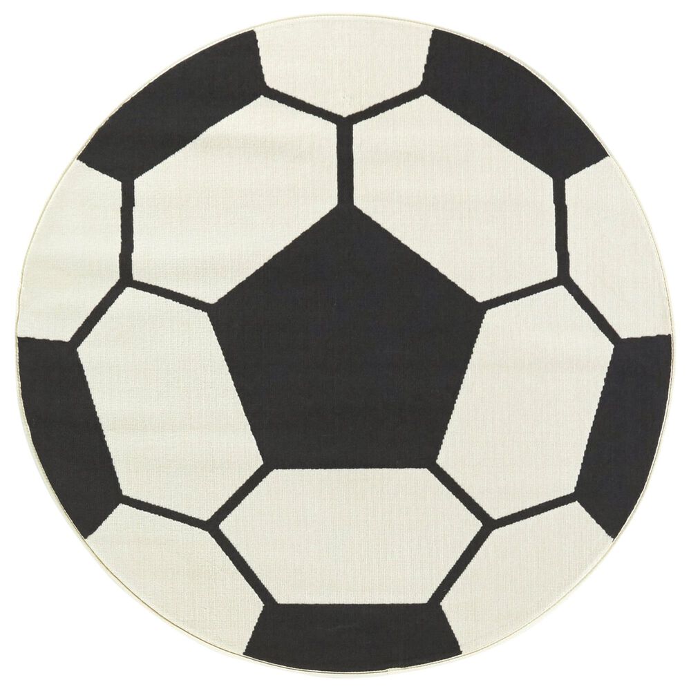 Balta Rugs Soccer 3"11" Round Black Kids Area Rug, , large