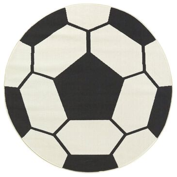 Balta Rugs Soccer 3"11" Round Black Kids Area Rug, , large