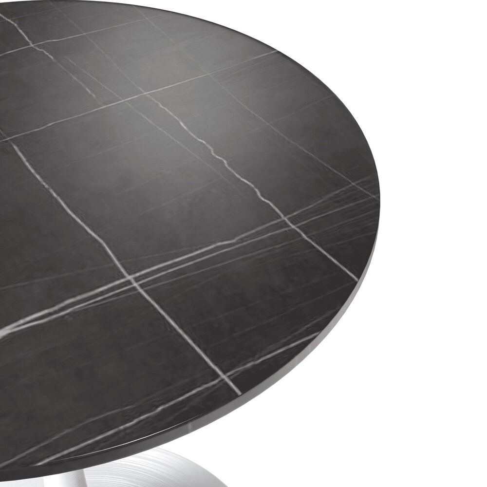 Leisuremod LeisureMod Verve Collection 48 Round Dining Table, White Base with Sintered Stone Black Top, , large