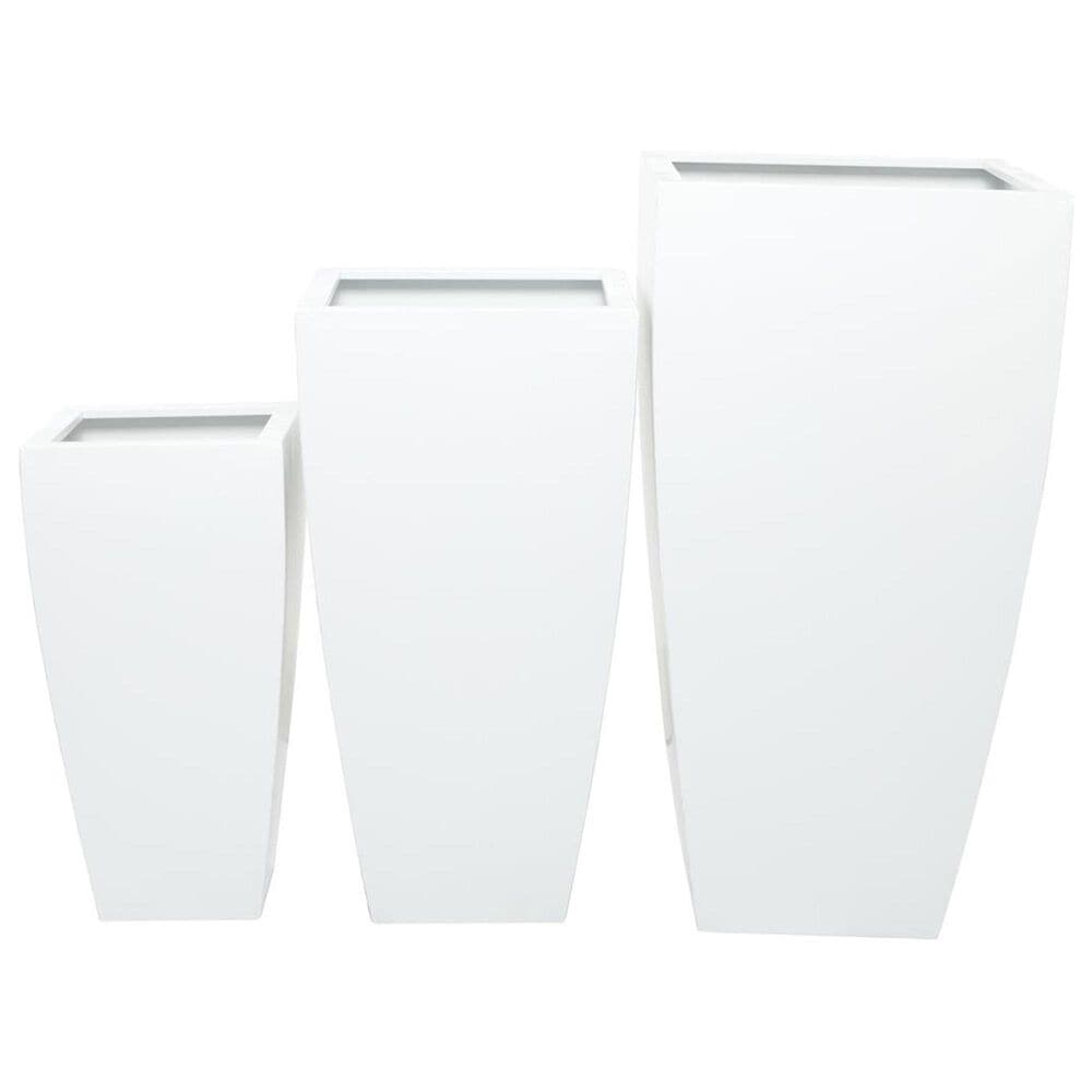 Maple and Jade Light Weight Planter with Tapered Base and Fluted Design in Satin White (Set of 3), , large