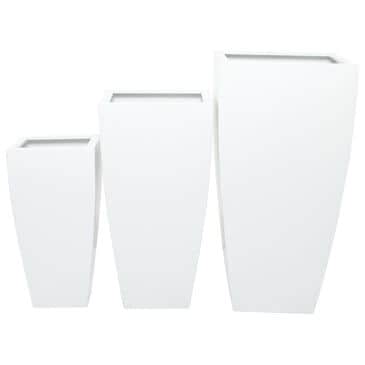 Maple and Jade Light Weight Planter with Tapered Base and Fluted Design in Satin White (Set of 3), , large