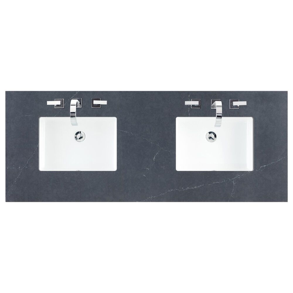 James Martin Vanities Brookfield 60&quot; Double Bathroom Vanity in Antique Black with 3 cm Charcoal Soapstone Quartz Top and Rectangle Sinks, , large