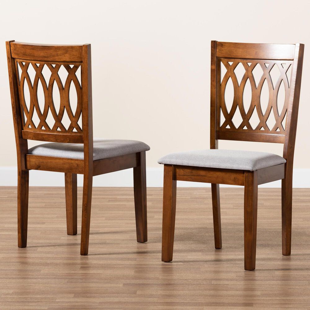 Baxton Studio Florencia Side Chair with Grey Cushion in Walnut Brown (Set of 2), , large