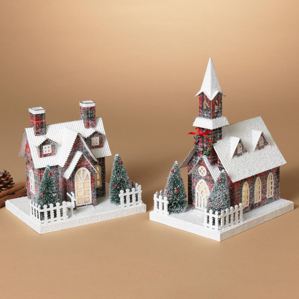 The Gerson Company 2-Piece Assorted Battery-Operated Lighted Paper Church Tabletop Decor Set in Assort, , large