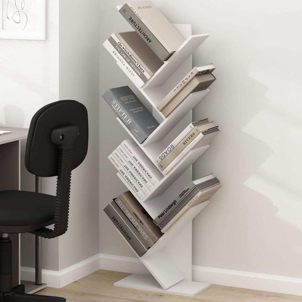 HOMLUX 9-Tier Shelf Tree Bookcase in White, , large