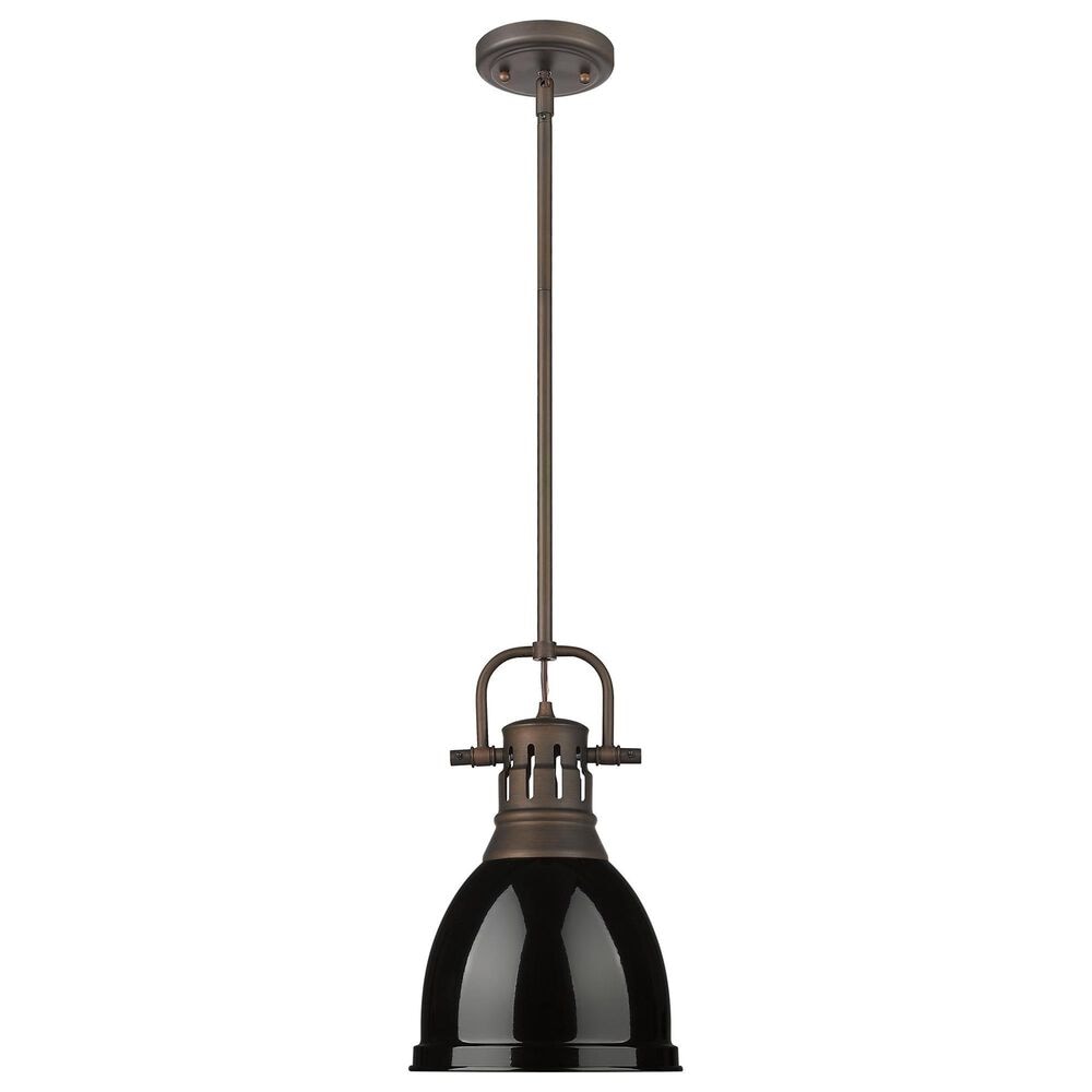 Golden Lighting Duncan 1-Light Small Pendant with Rod and Black Shade in Rubbed Bronze, , large