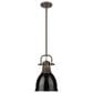 Golden Lighting Duncan 1-Light Small Pendant with Rod and Black Shade in Rubbed Bronze, , large