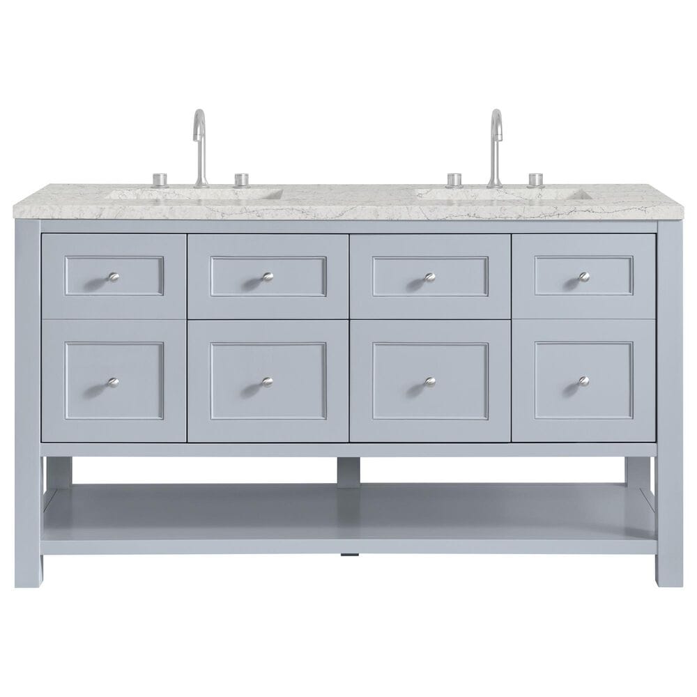 James Martin Vanities Breckenridge 60" Double Bathroom Vanity in Serenity Blue with 3 cm Eternal Jasmine Pearl Quartz Top and Rectangular Sinks, , large