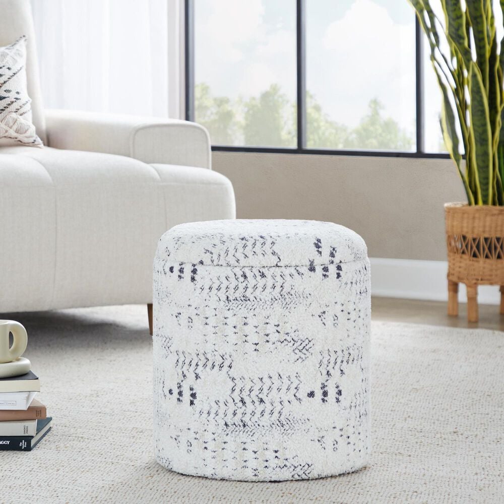 LumiSource Tahoe 18" Aztec Storage Ottoman in Ivory, , large