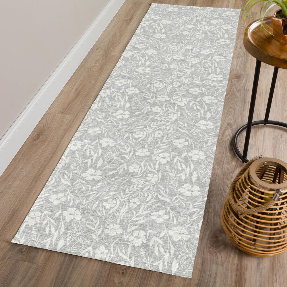 Dalyn Rug Company Soft Essentials Floral Silver 2'3" x 7'6" Indoor/Outdoor Runner, , large