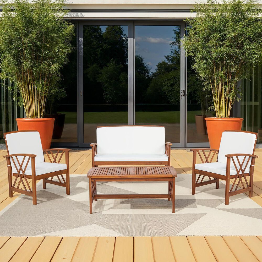 Linon Home Decor Jubil 4-Piece Outdoor Conversation Set in Brown, , large