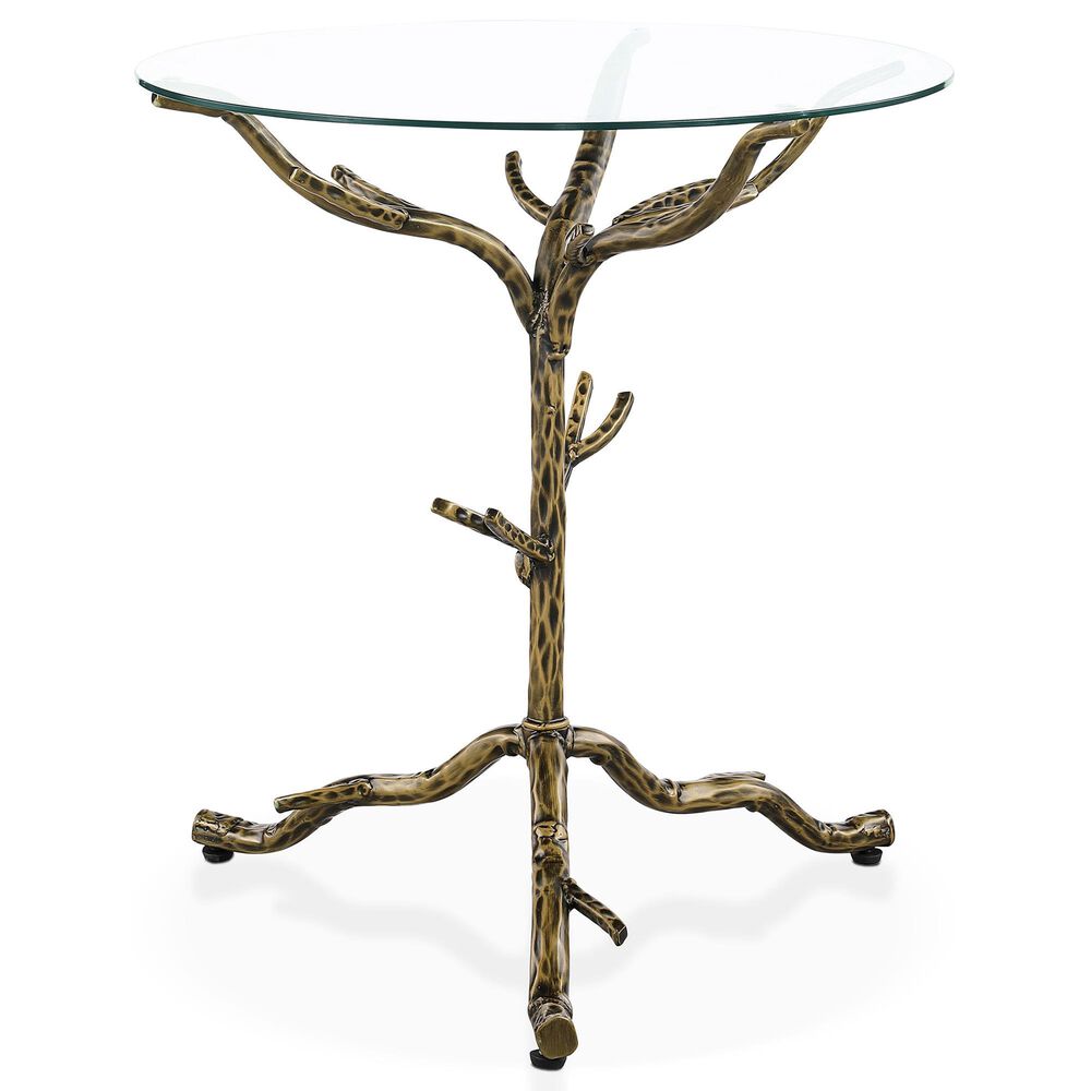 Furniture of America Lalia Side Table with Tempered Glass Top and Tree Branch Base in Matte Gold, , large