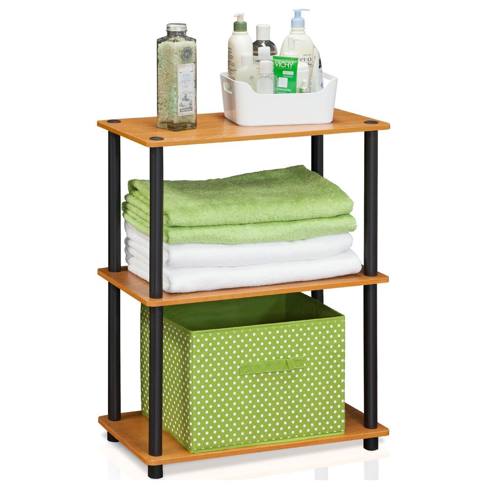 HOMLUX 3-Tier Compact Open Storage Bookshelf in Light Cherry and Black, , large