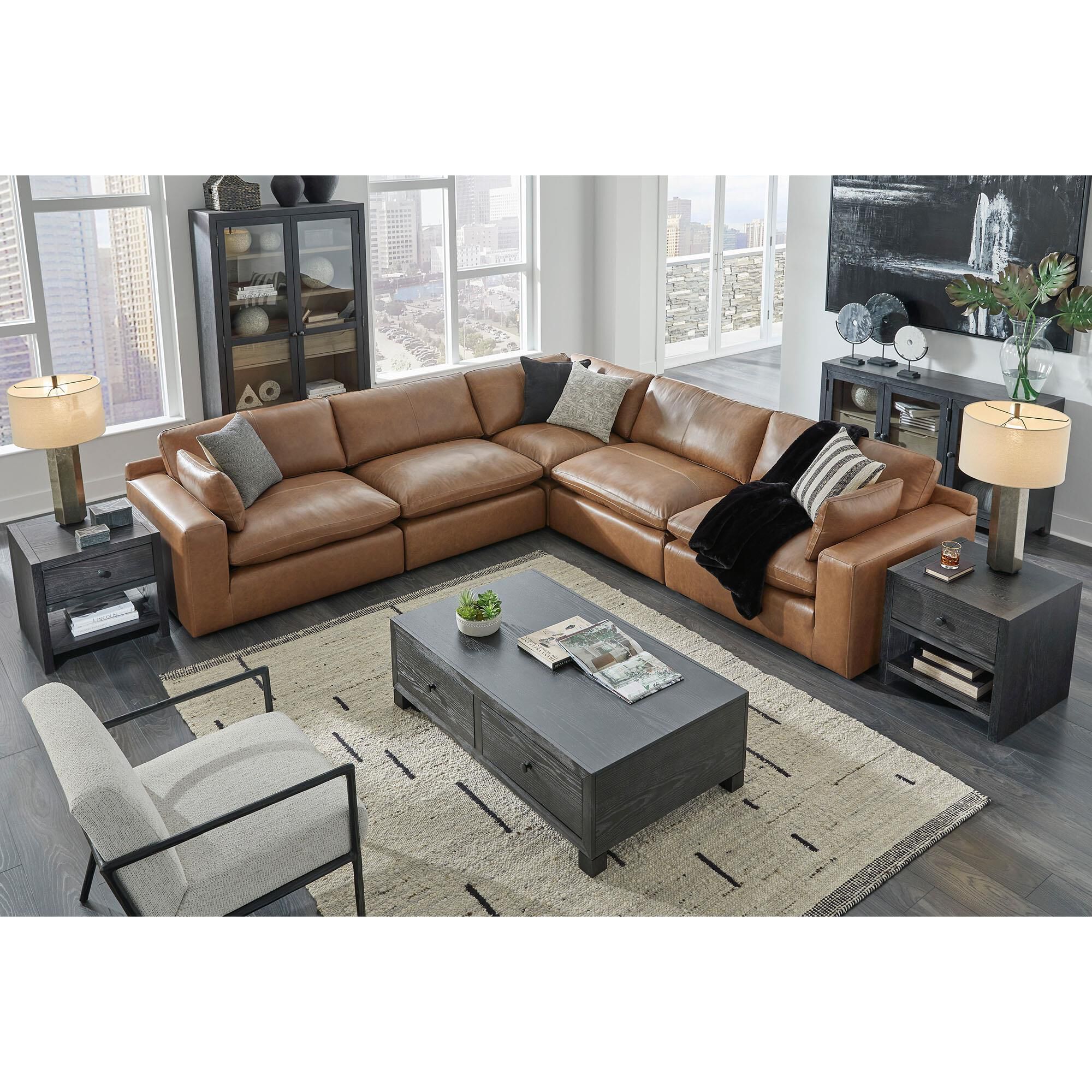 Ashley Emilia 5-Piece L-Shaped Sectional in Caramel