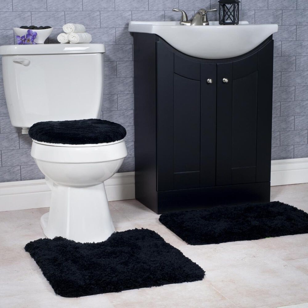 Timberlake 3-Piece Super Plush Non-Slip Rug Set in Black, , large