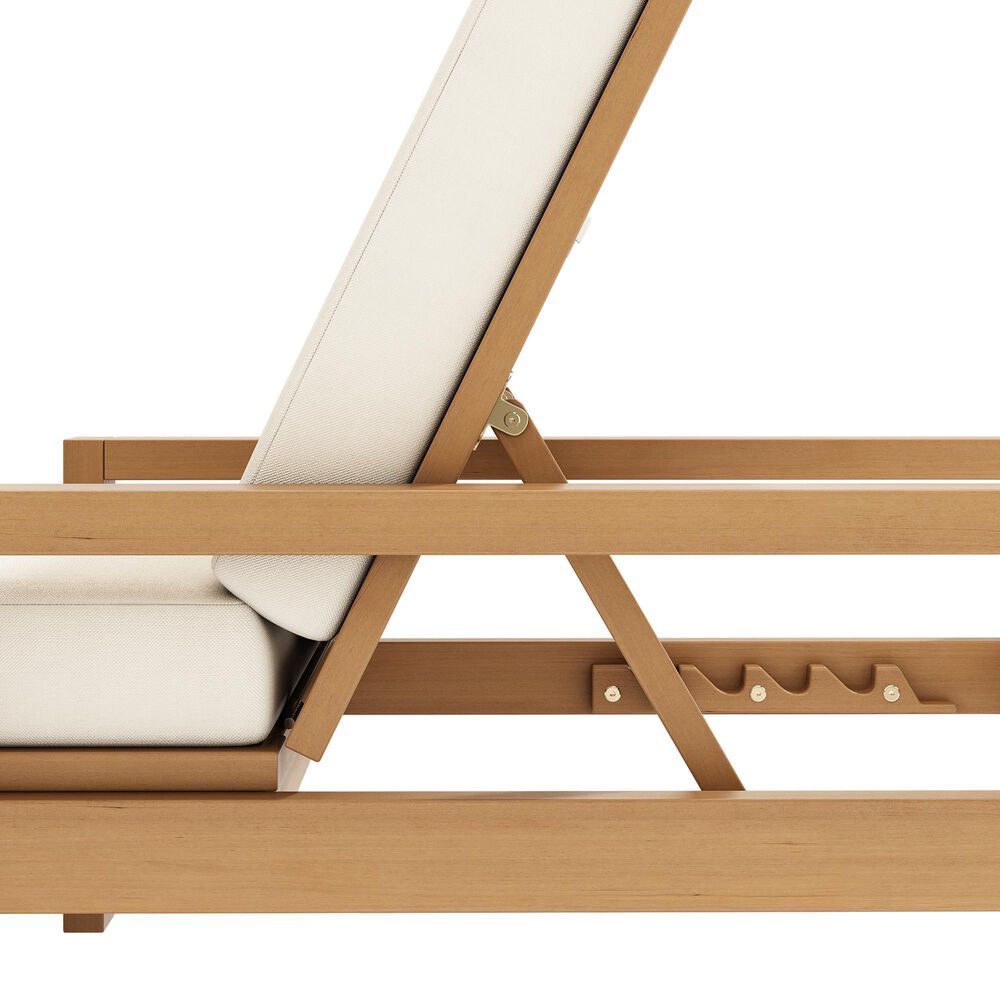 HOMLUX Adjustable Outdoor Chaise Lounge with Armrests and Light Teak Frame in Beige (Set of 2), , large