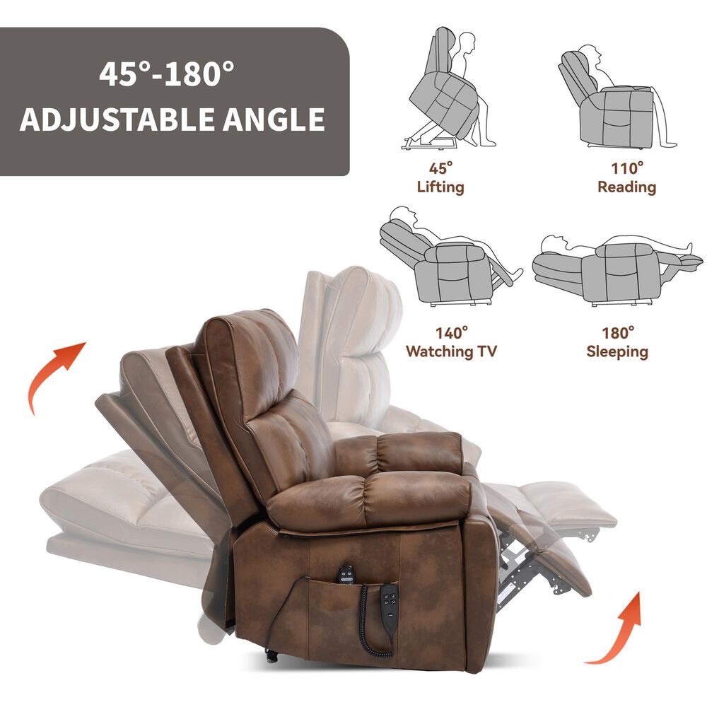 Hearth and Haven Large Power Lift Recliner in Brown, , large