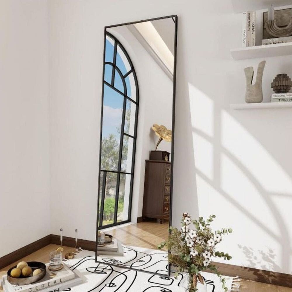 HOMLUX 16" x 50" Door Wall Mount Mirror in Black, , large