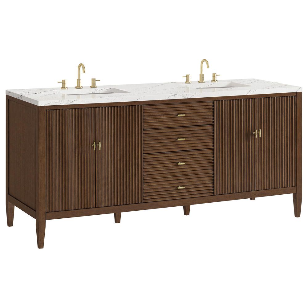James Martin Vanities Myrrin 72" Double Vanity in Mid Century Walnut with 3 cm Ethereal Noctis Quartz Top, , large