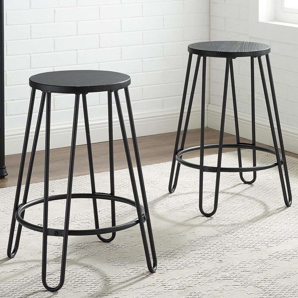 Crosley Furniture Ava Stools in Black (Set of 2), , large