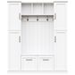 HOMLUX 5-Hook Hall Tree with 4 Side Cabinets and Storage Bench in White, , large