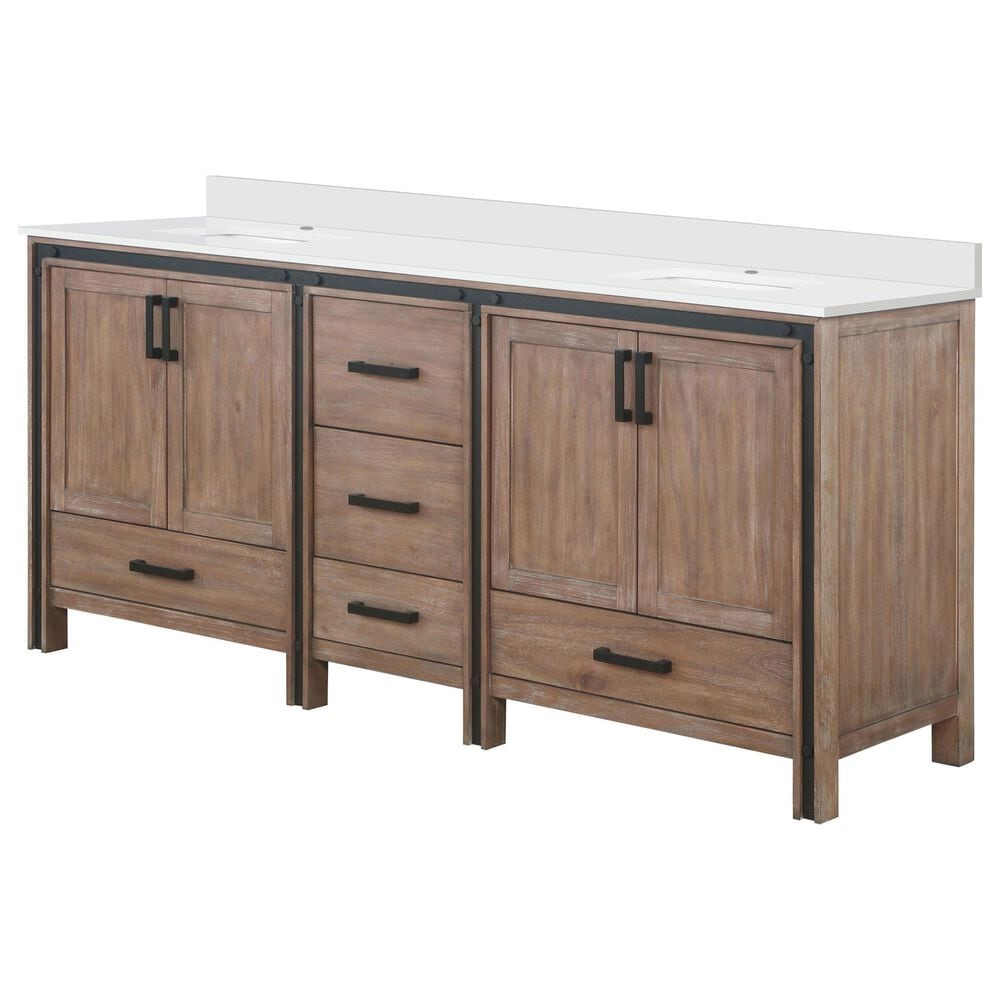 Lexora Home Ziva 80" Double Bathroom Vanity in Rustic Barnwood with 2 cm White Quartz Top and Rectangular Sinks, , large