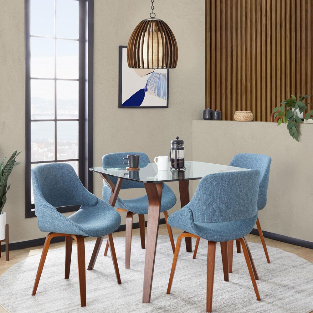 LumiSource Fabrico Side Chair with Blue Cushion in Walnut (Set of 2), , large