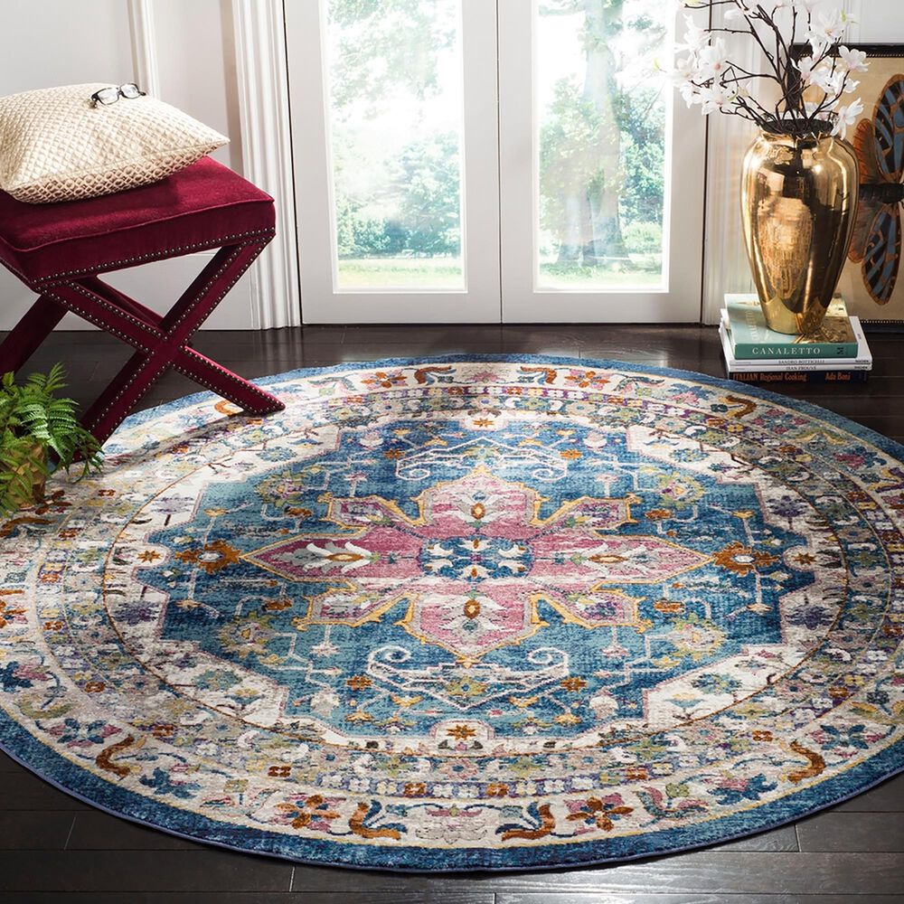 Safavieh Aria ARA160B 6&#39;6&quot; Round Blue and Creme Area Rug, , large