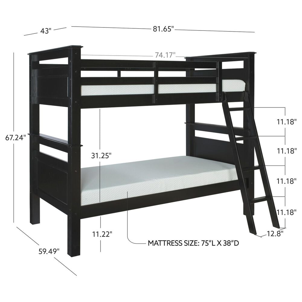 Linon Home Decor Beckett Twin Over Twin Bunk Bed in Black, , large