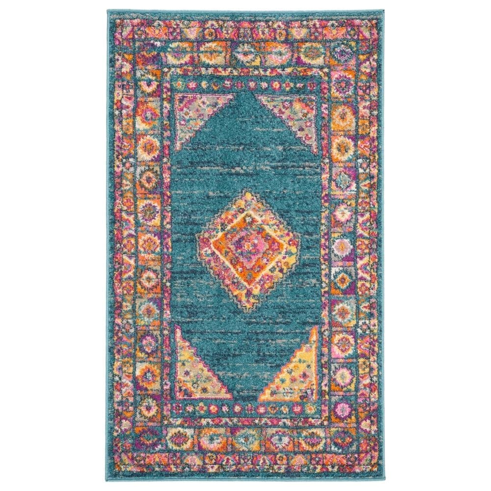 Safavieh Madison MAD133A 4" x 6" Light Blue and Orange Area Rug, , large