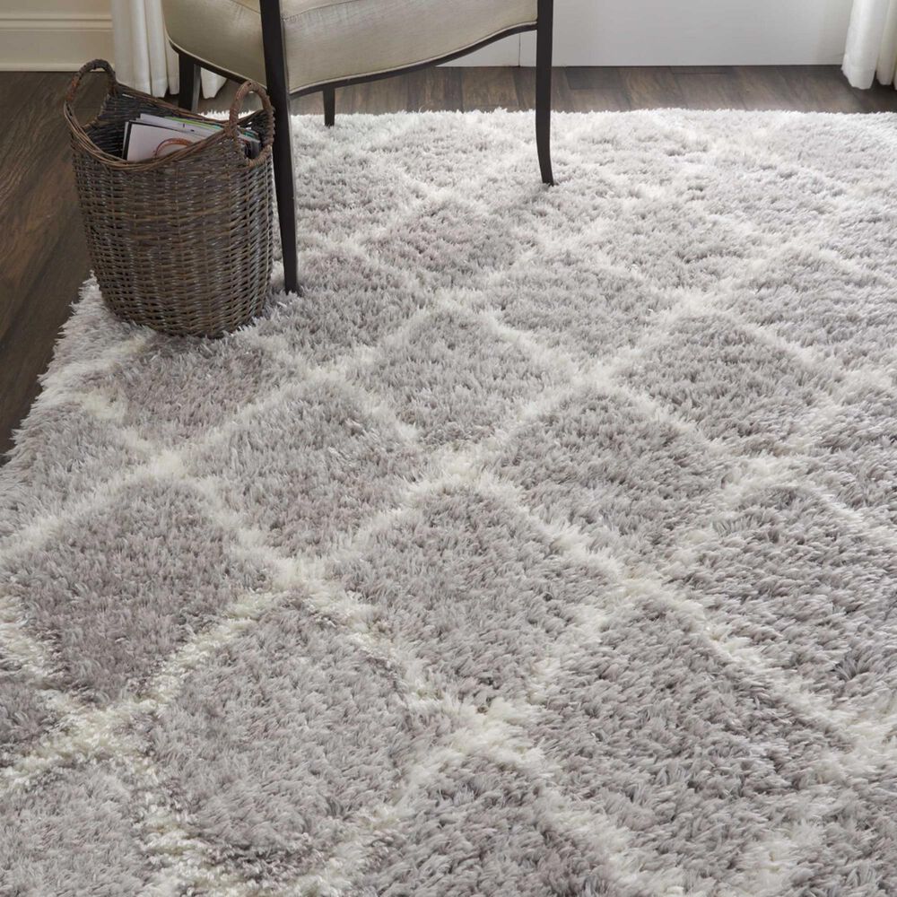 Nourison Luxe Shag LXS02 9&#39; x 12&#39; Grey and Ivory Area Rug, , large