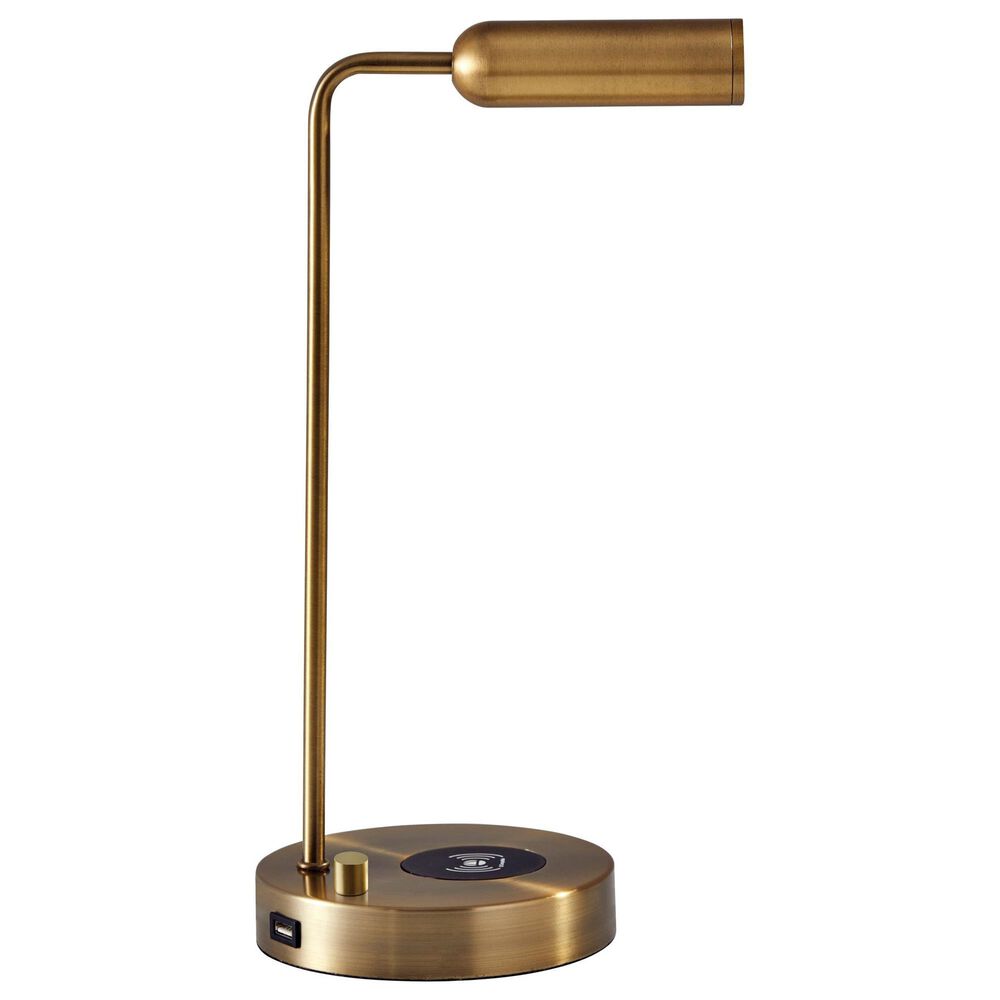Adesso Kaye Desk Lamp with LED Charge and USB in Antique Brass, , large