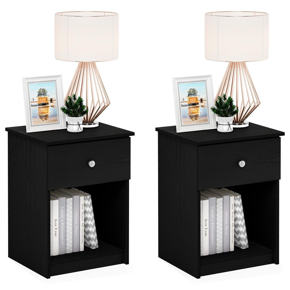 HOMLUX 1-Drawer Modern Nightstand with Knob Handle in Black Oak (Set of 2), , large
